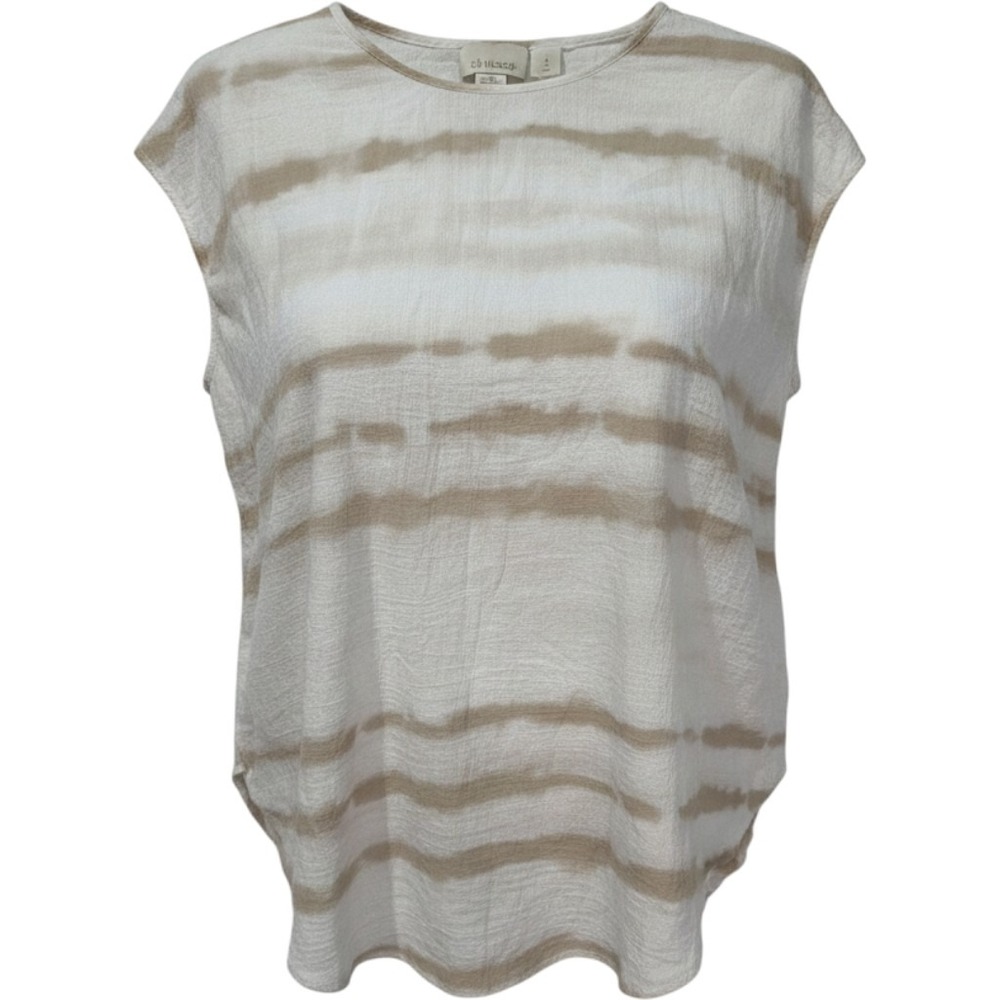 Chicos Tan White Tie Dye Stripe Cotton Gauze Sleeveless Blouse Top Size 3‎ XL
